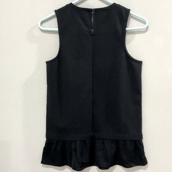 J. Crew Black Peplum Blouse Ruffle Sleeveless Knit Top Sz XXS Crewneck Feminine - Picture 5 of 6